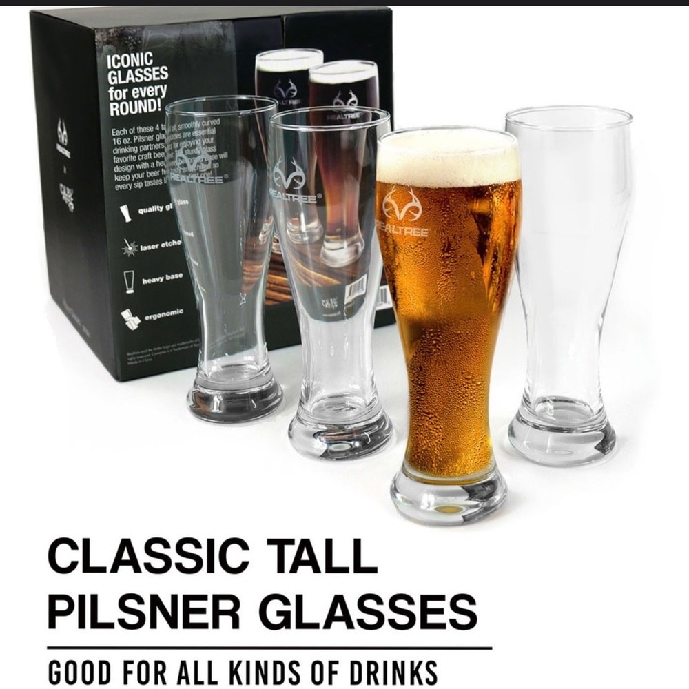 Realtree Pilsner Beer Glasses 16 Oz - Set of 4. New with box